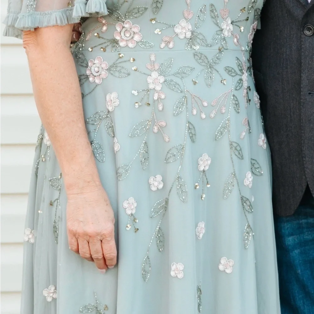 Adrianna Papell Floral Embroidered Midi Dress in Sage - Picture 2 of 3
